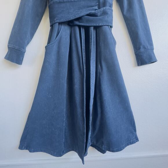 Testimony Los Angeles French Terry Longline Duster Jacket Blue Cotton Medium - Picture 3 of 11